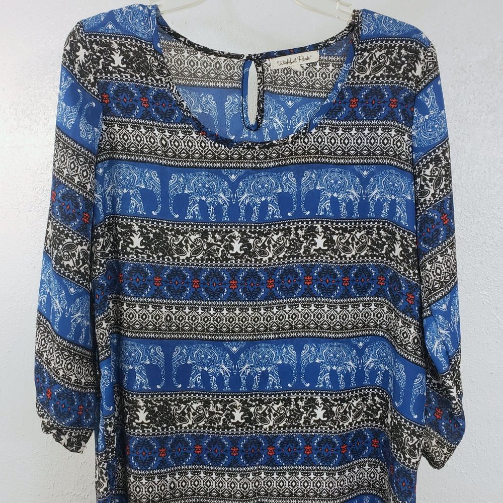 Wishful Park Women's Blue Long Sleeve Scoop Neck Large Top Tunic Shirt Blouse - Picture 2 of 12